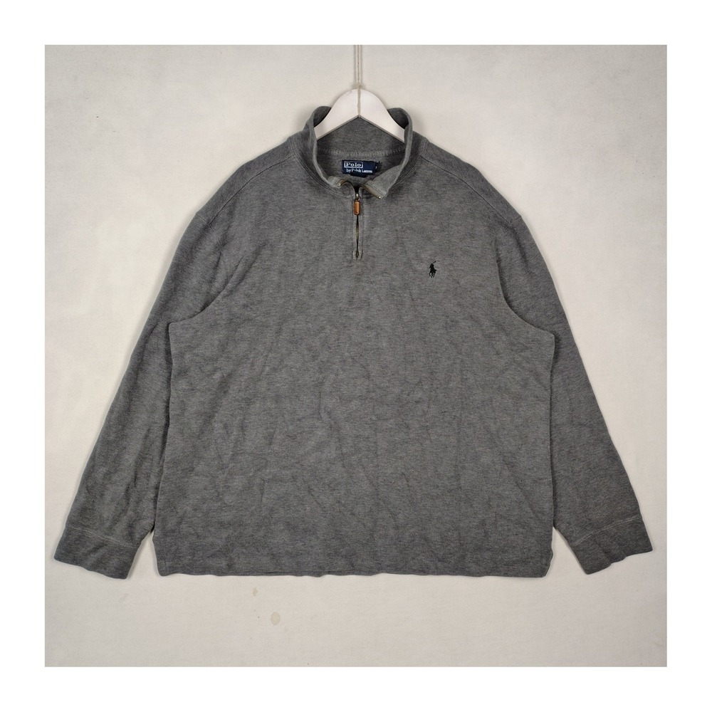 Polo Ralph Lauren Heather Grey Quarter Zip Sweatshirt XXL Cotton Pullover Pony